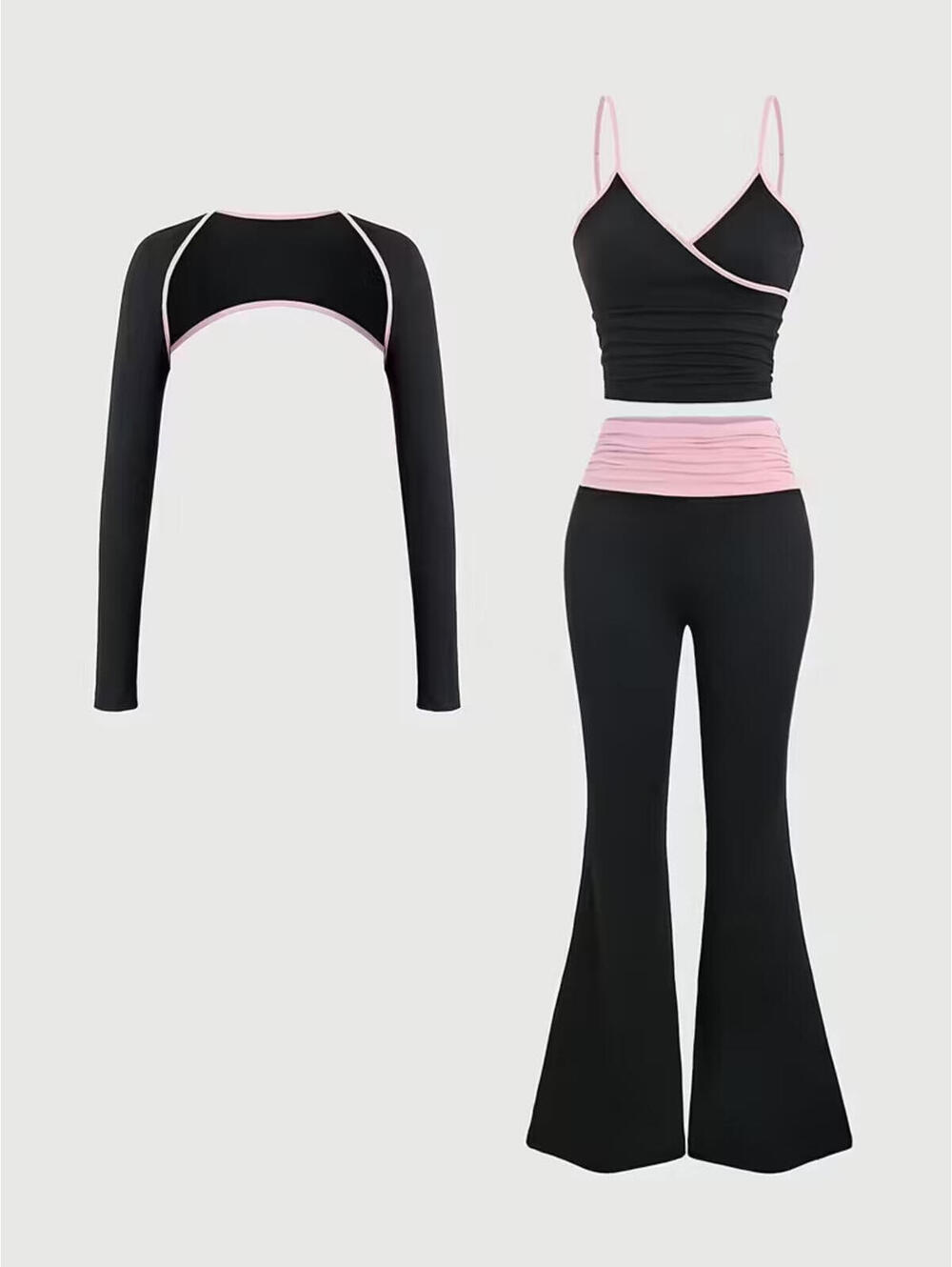 3 PC Workout Shirt Tank Pants Leggings Wrap Yoga Size L Gym Fitness Sexy Casual